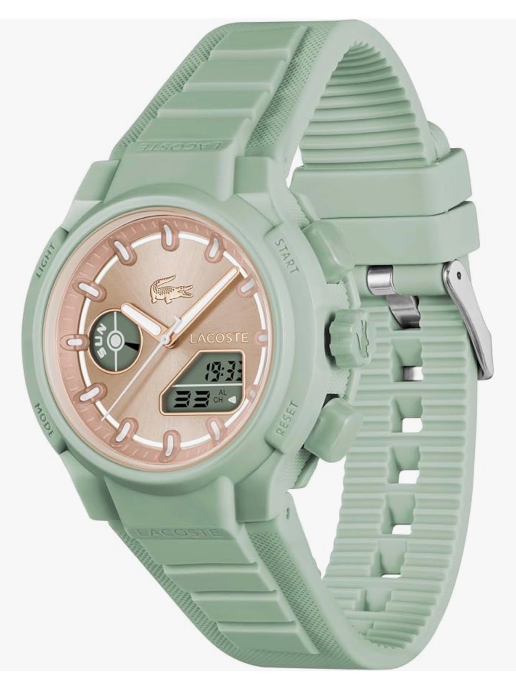 Lacoste Mint Green Silicone Hybrid Watch With Rose Gold Dial